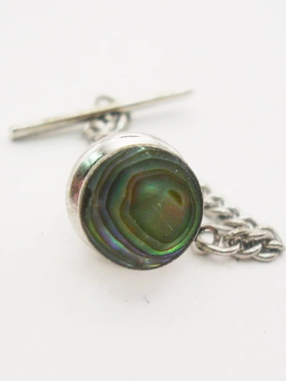 Vintage Tie Tack Pin Abalone Shell Sterling Silver Setting Men's Formal Wear